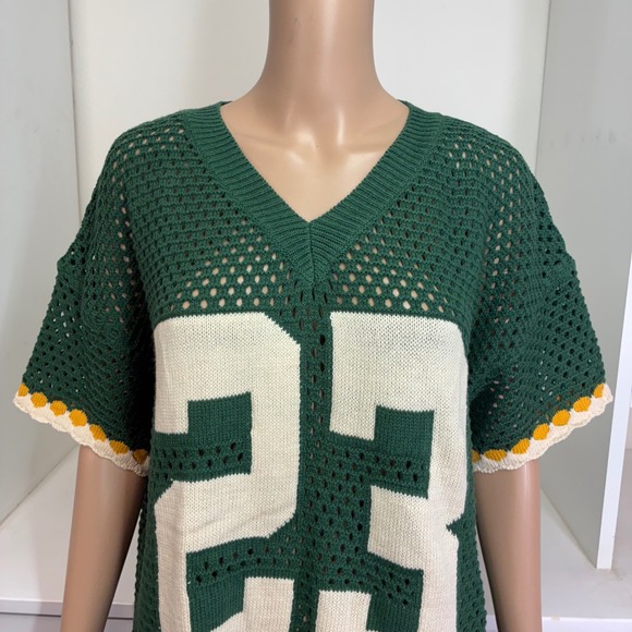 CIDER Green Crochet Knit Jersey Style T Shirt Size M Number 23 Short Sleeve - Picture 3 of 7